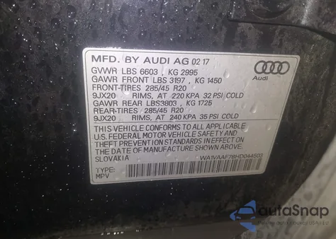 2017 Audi Q7 3.0T Premium z USA, uszkodzony, nr VIN WA1VAAF78HD044503